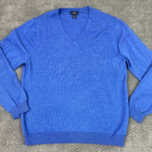 Brooks Brothers 346 Merino Wool Blend Sweater Men's Large Blue V-Neck Stretch - Picture 1 of 7
